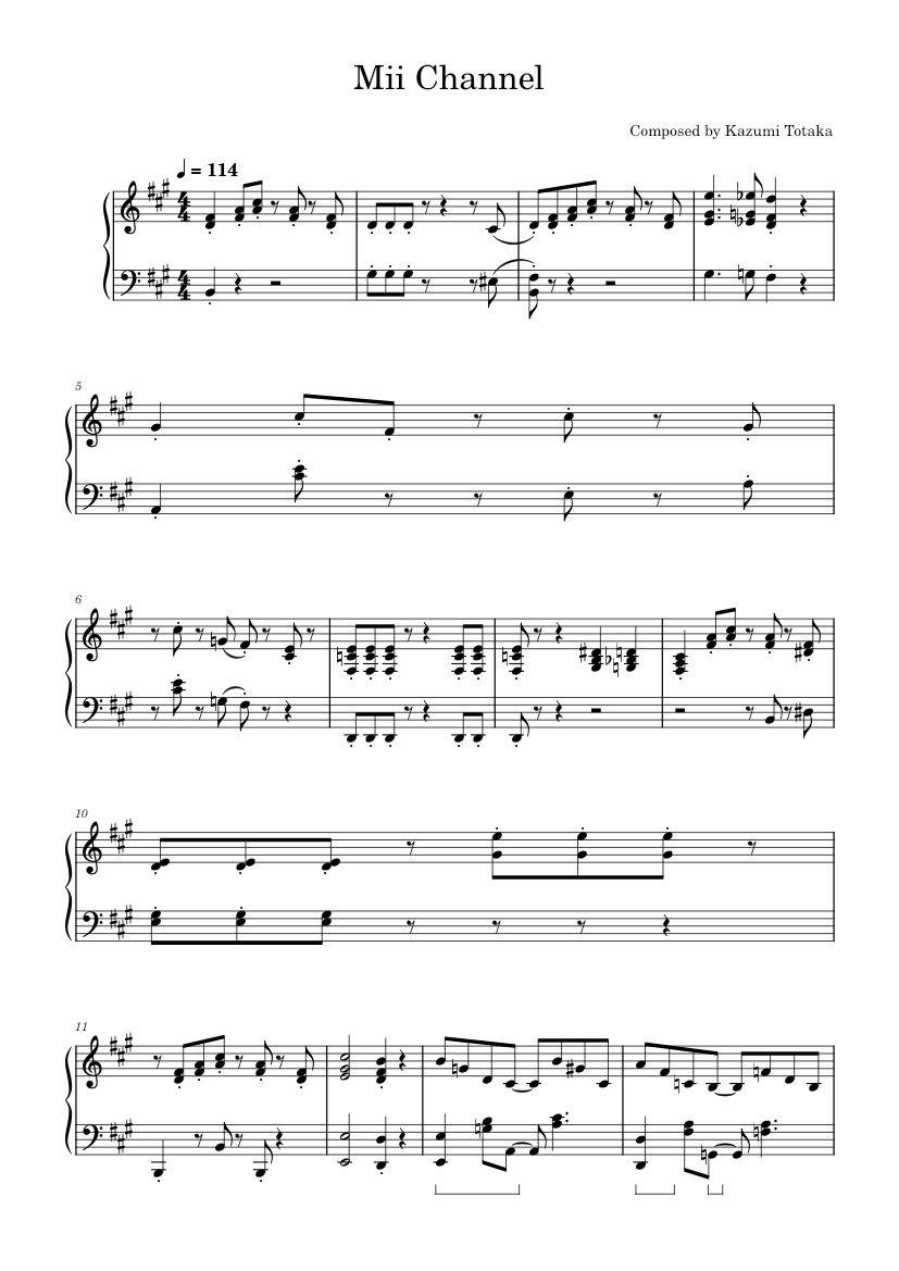 Mii Channel – Kazumi Totaka Mii Channel Sheet music for Piano (Solo ...