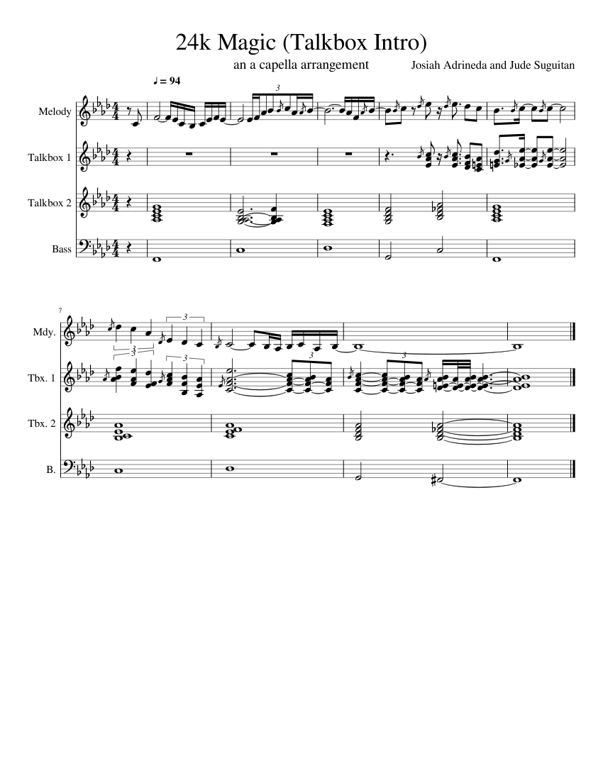 24k Magic (Talkbox Intro) Sheet music for Piano (Mixed Quartet) |  Musescore.com