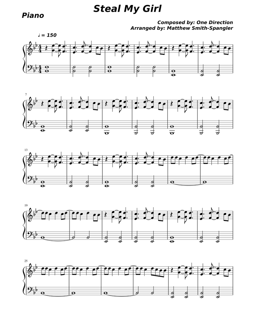 Steal My Girl Sheet Music For Piano Solo Musescore Com
