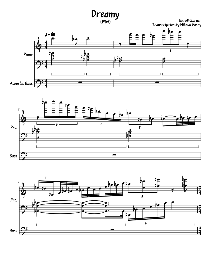 Dreamy - Erroll Garner (1964) Sheet music for Piano, Bass guitar (Solo) |  Musescore.com