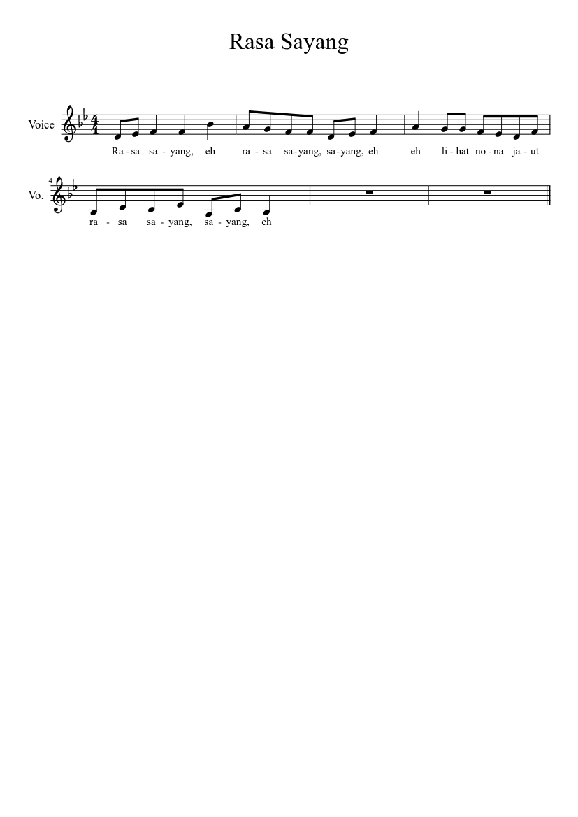 Rasa Sayang Sheet Music For Voice Other Solo Download And Print In Pdf Or Midi Free Sheet Music With Lyrics Musescore Com