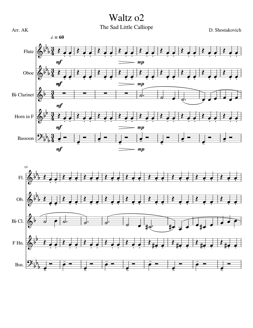 Waltz o2 Sheet music for Flute, Oboe, in bflat, Bassoon