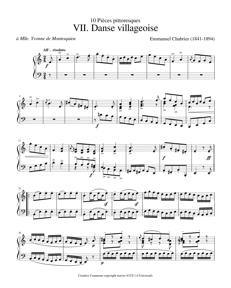 Chabrier, Emmanuel - 10 pièces pittoresques - No 7 Danse villageoise Sheet  music for Piano (Solo) | Musescore.com