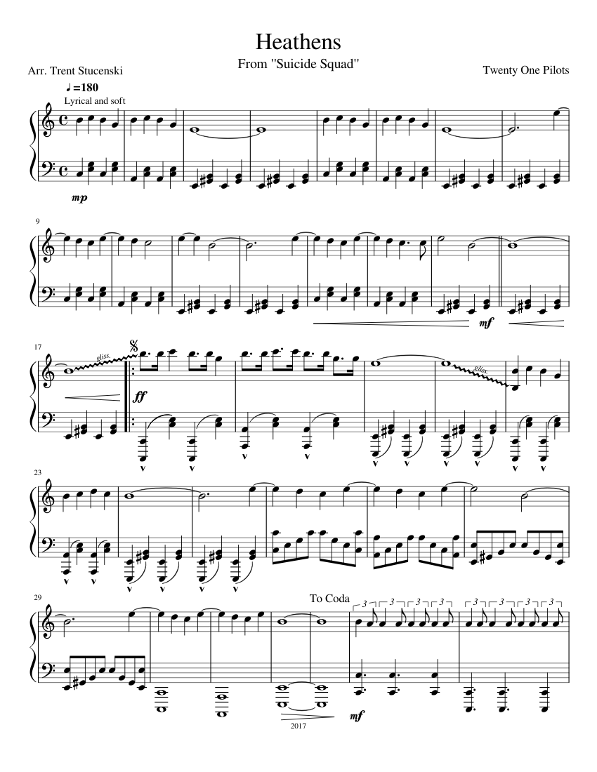 Heathens Piano arrangement Sheet music for Piano (Solo) | Musescore.com