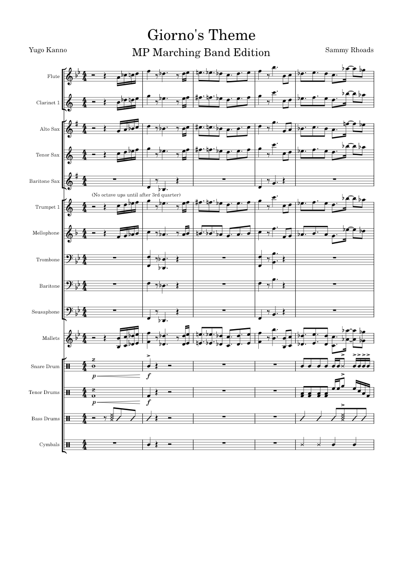 Giornos_Theme_MP_Style Sheet music for Trombone, Flute, in bflat, Saxophone alto