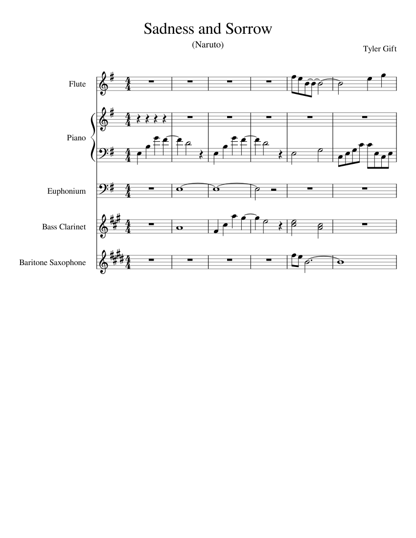 Sadness and Sorrow Sheet music for Piano, Euphonium, Flute, Clarinet bass &  more instruments (Mixed Quintet) | Musescore.com