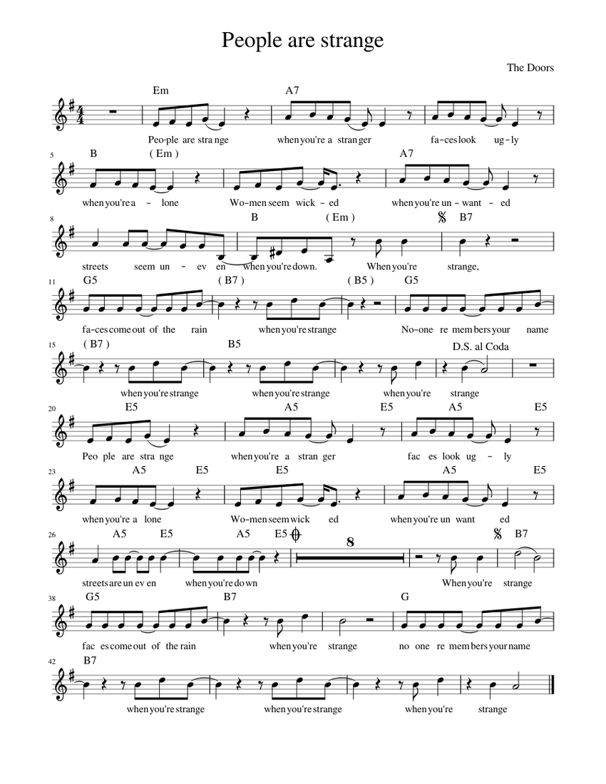 People are strange Sheet music for Piano (Solo) | Musescore.com