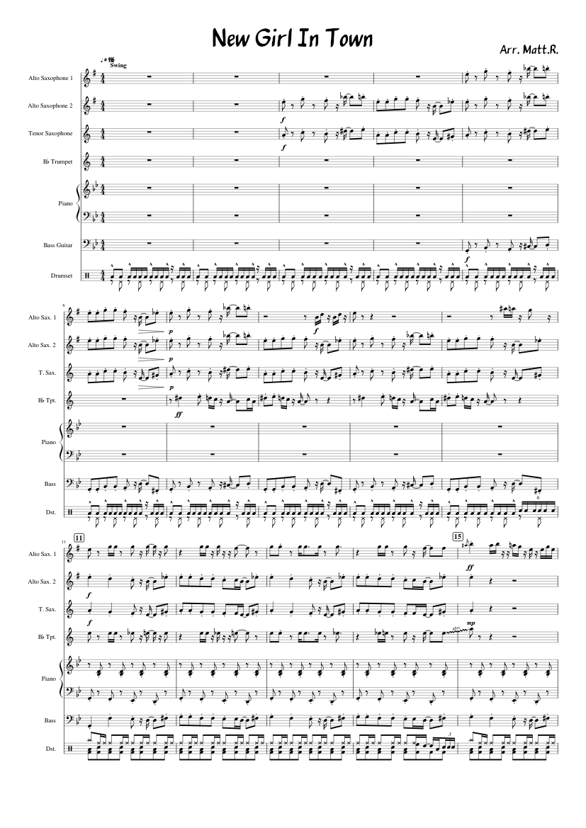 New Girl In Town - Live Band Sheet music for Piano, Saxophone alto,  Saxophone tenor, Trumpet in b-flat & more instruments (Mixed Ensemble) |  Musescore.com