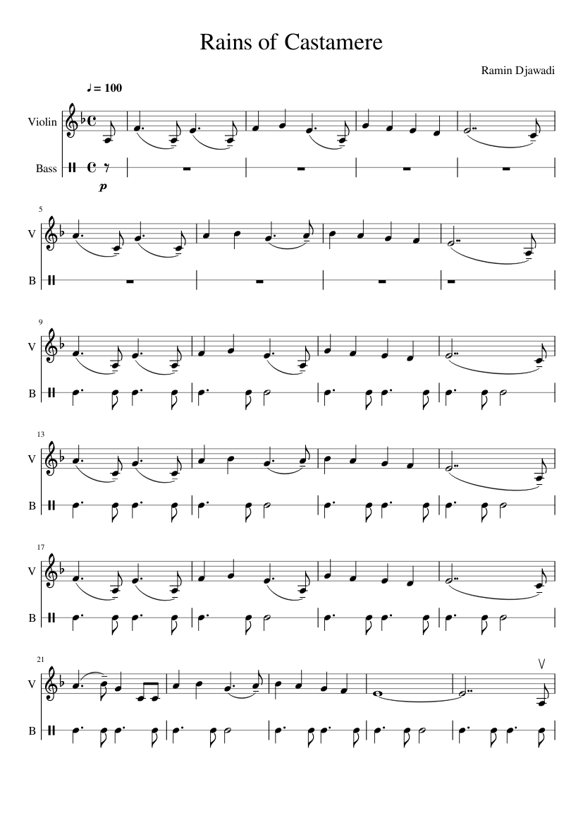 Game of Thrones - The Rains of Castamere Sheet music for Violin, Bass drum  (Mixed Duet) | Musescore.com