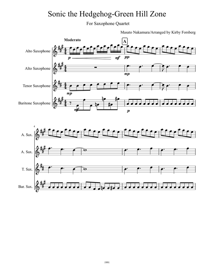 Green Hill zone Sax Quartet Sheet music for Saxophone (Alto) (Solo