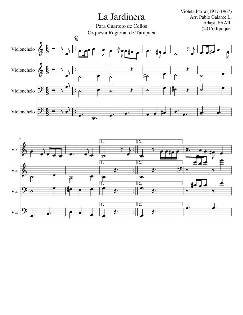 La Jardinera Sheet music for Cello (Mixed Quartet) | Musescore.com