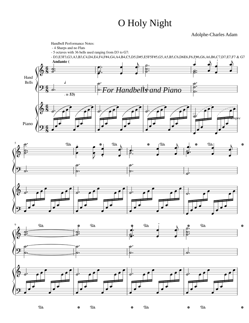 Adolphe Charles Adam O Holy Night Sheet Music (Easy Piano) in C Major  (transposable) - Download & Print - SKU: MN0060571