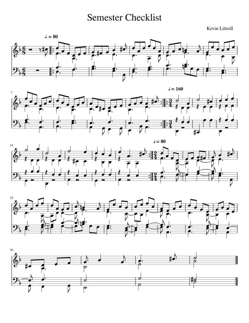 Semester Checklist Sheet music for Piano (Solo) Easy | Musescore.com