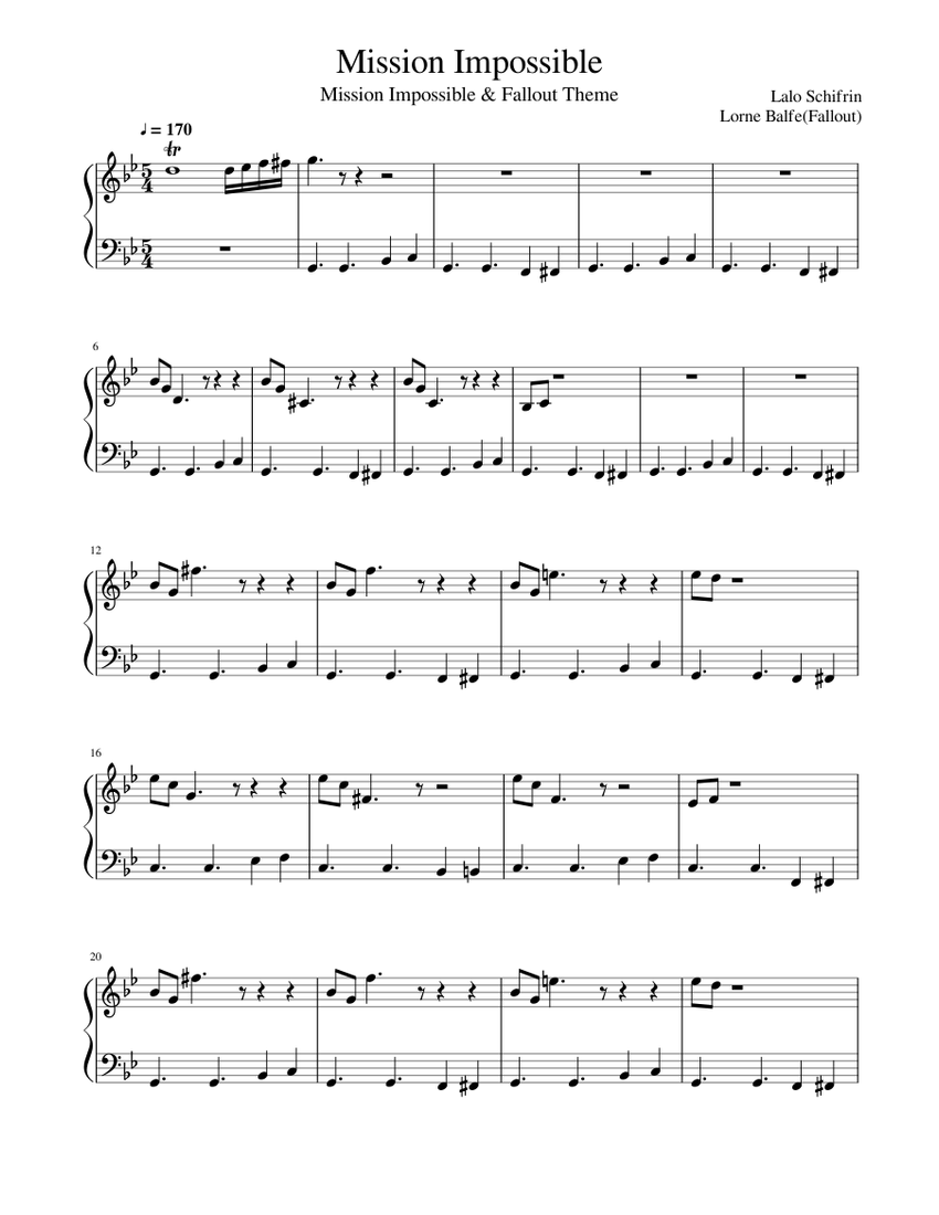 Mission Impossible Sheet music for Piano (Solo) | Musescore.com