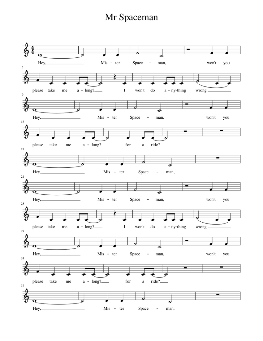 Spaceman Fitz Notes Mr Spaceman Sheet music for Piano (Solo) | Musescore.com