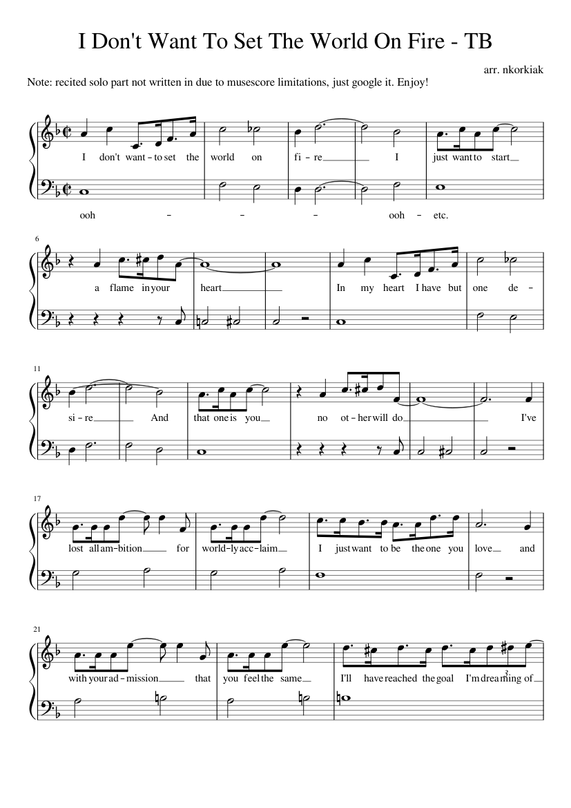 I Don T Want To Set The World On Fire Tb Final Sheet Music For Piano Solo Musescore Com