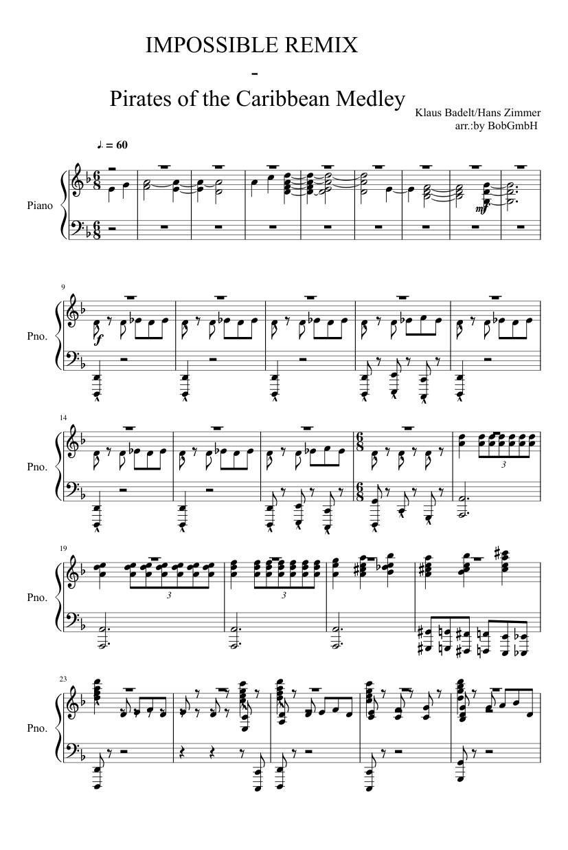 IMPOSSIBLE REMIX - Pirates of the Caribbean Medley arr. by BobGmbH Sheet  music for Piano (Solo) | Musescore.com