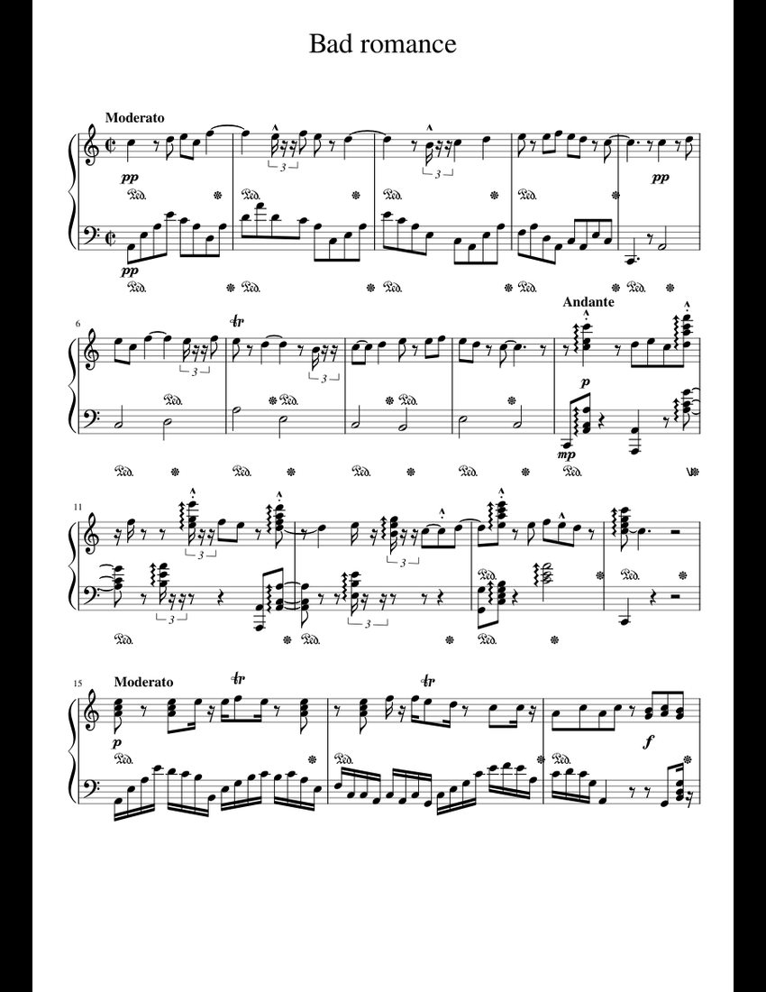 Bad romance sheet music for Piano download free in PDF or MIDI