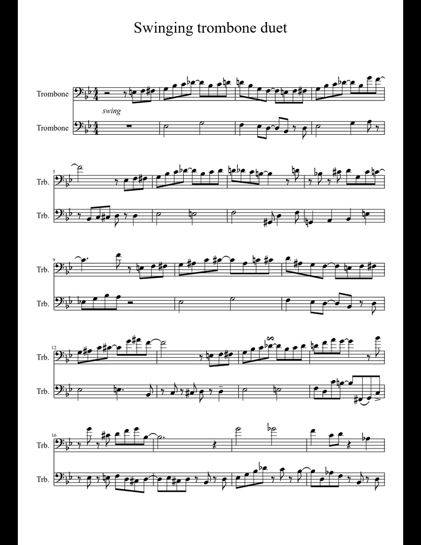 Swinging trombone duet sheet music download free in PDF or MIDI