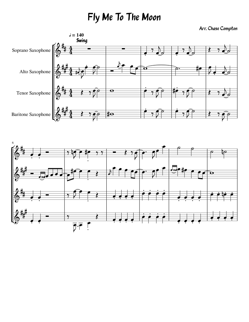 Fly Me To The Moon Sax Quartet Sheet music for Soprano Saxophone, Alto