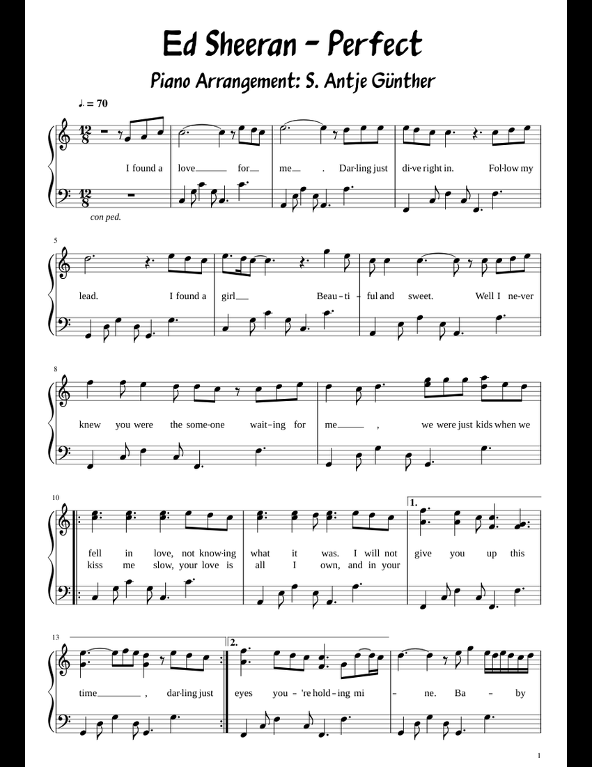 Perfect Ed Sheeran sheet music for Piano download free in PDF or MIDI