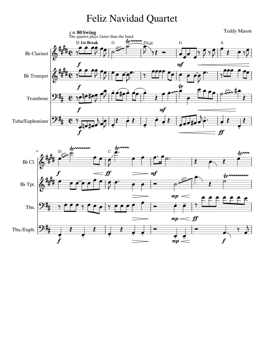 Feliz Navidad Quartet Sheet music for Trumpet (In B Flat), Trombone