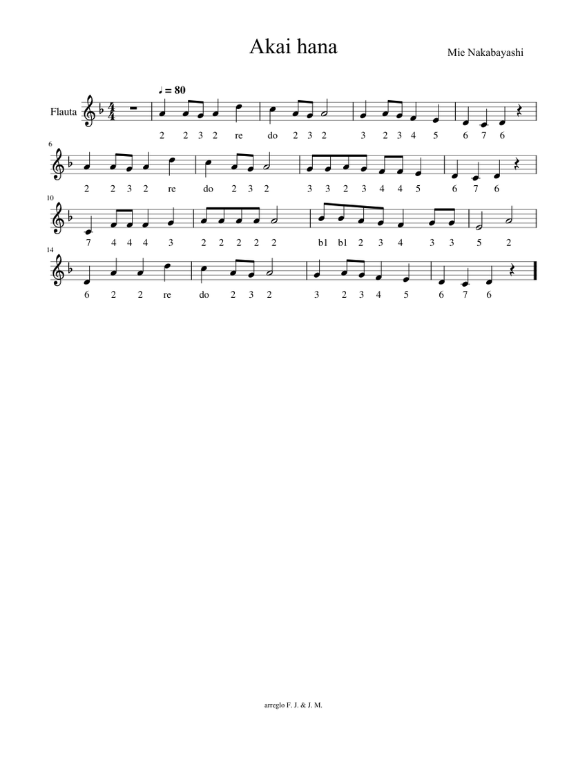 Akai hana Shiroi hana Sheet music for Flute Download free in PDF or