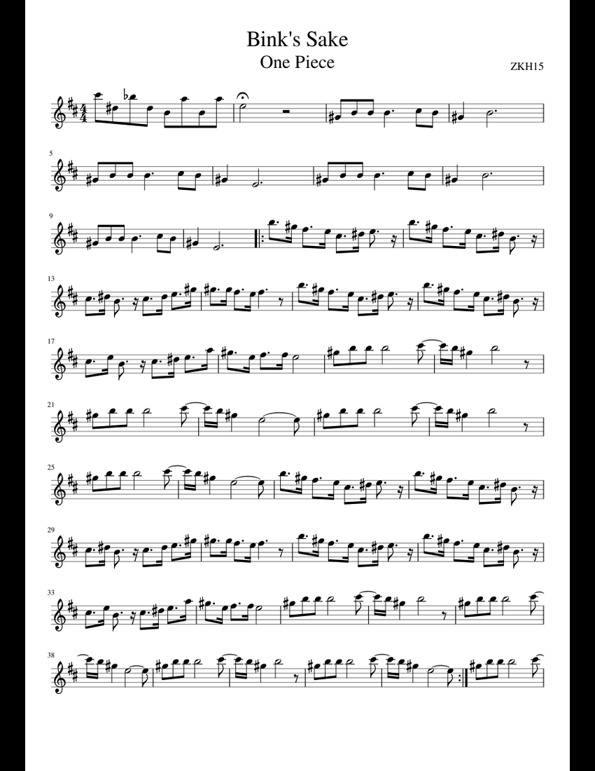 Bink s Sake One Piece sheet music for Clarinet download free in PDF or MIDI