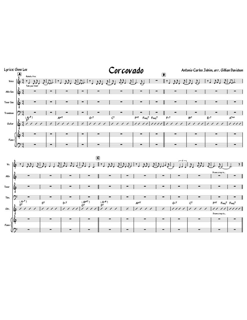 Corcovado sheet music for Piano, Voice, Alto Saxophone, Tenor Saxophone
