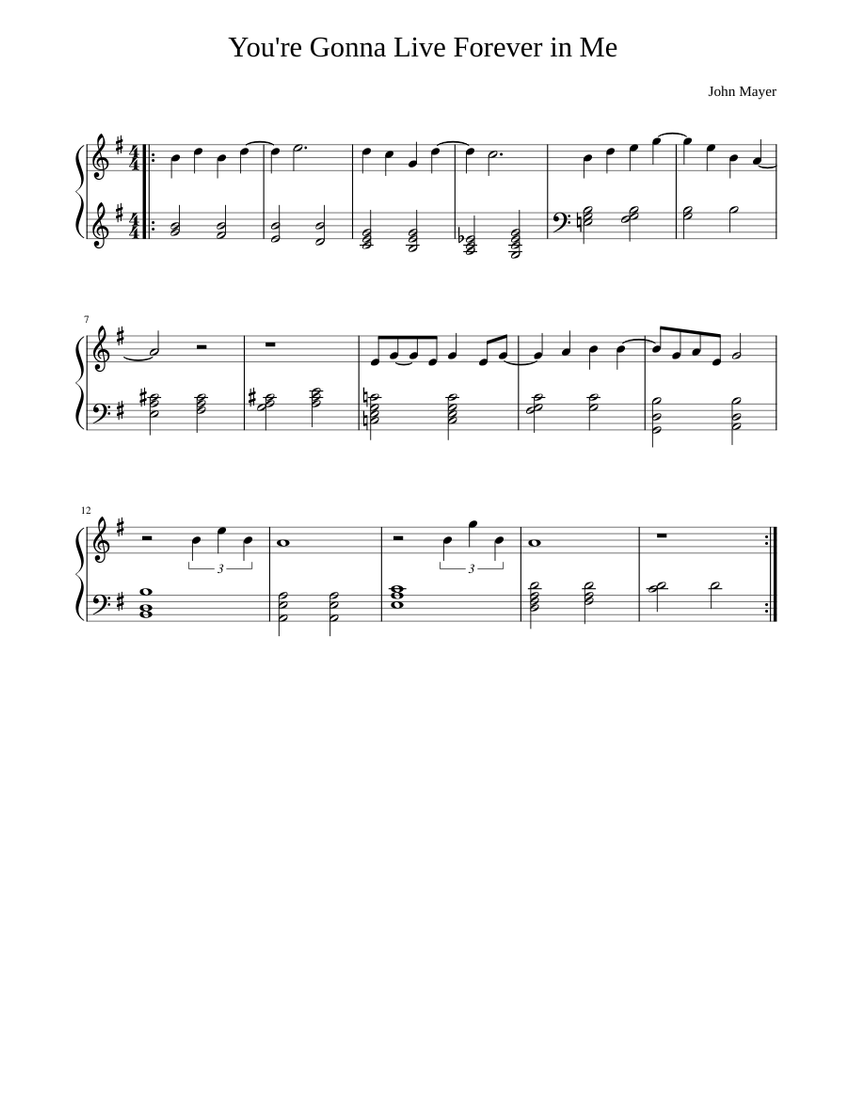John Mayer You Re Gonna Live Forever In Me Chords