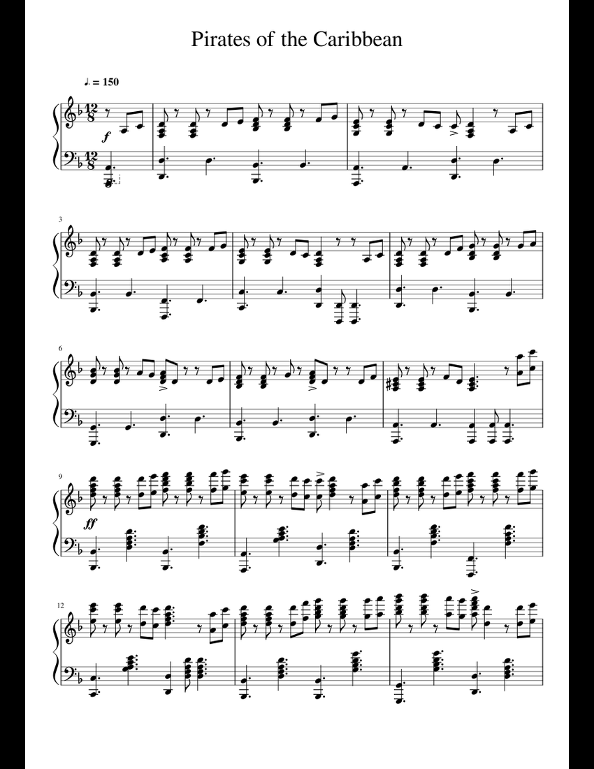 Pirates of the Caribbean sheet music for Piano download free in PDF or MIDI