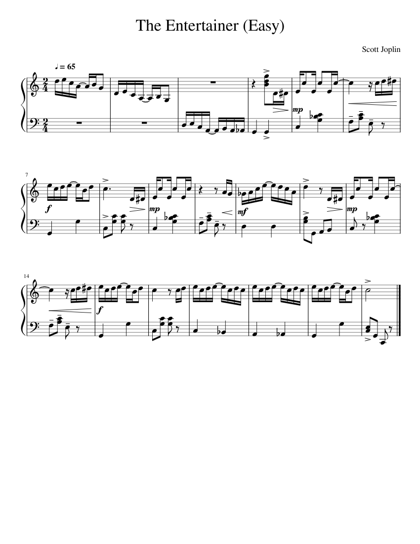 The Entertainer (Easy) sheet music for Piano download free in PDF or MIDI