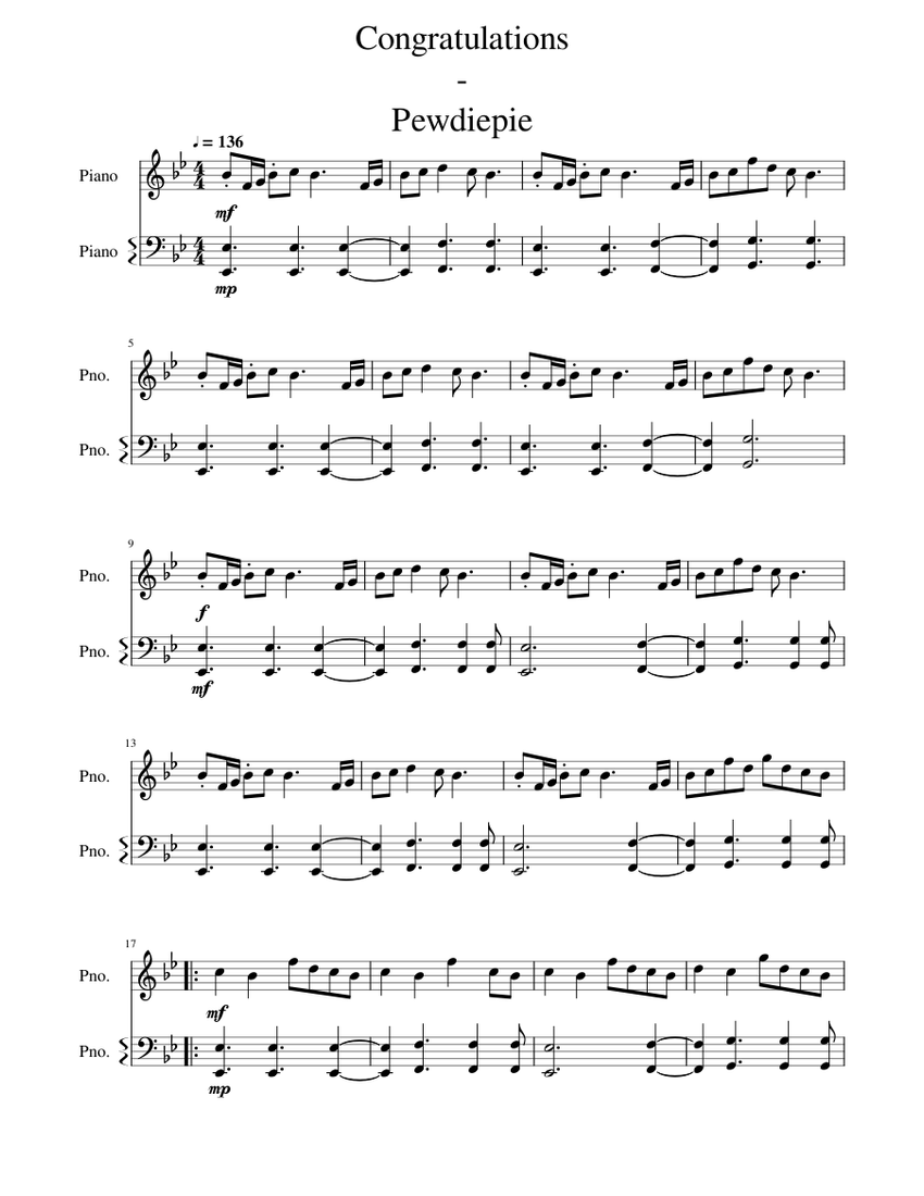 Congratulations Sheet music for Piano | Download free in PDF or MIDI