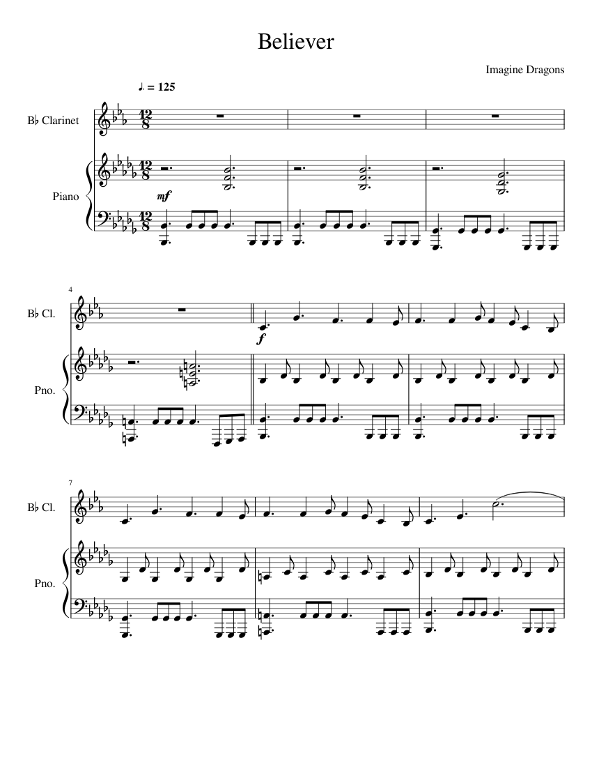 Believer Sheet music for Piano, (In B Flat) (Solo)