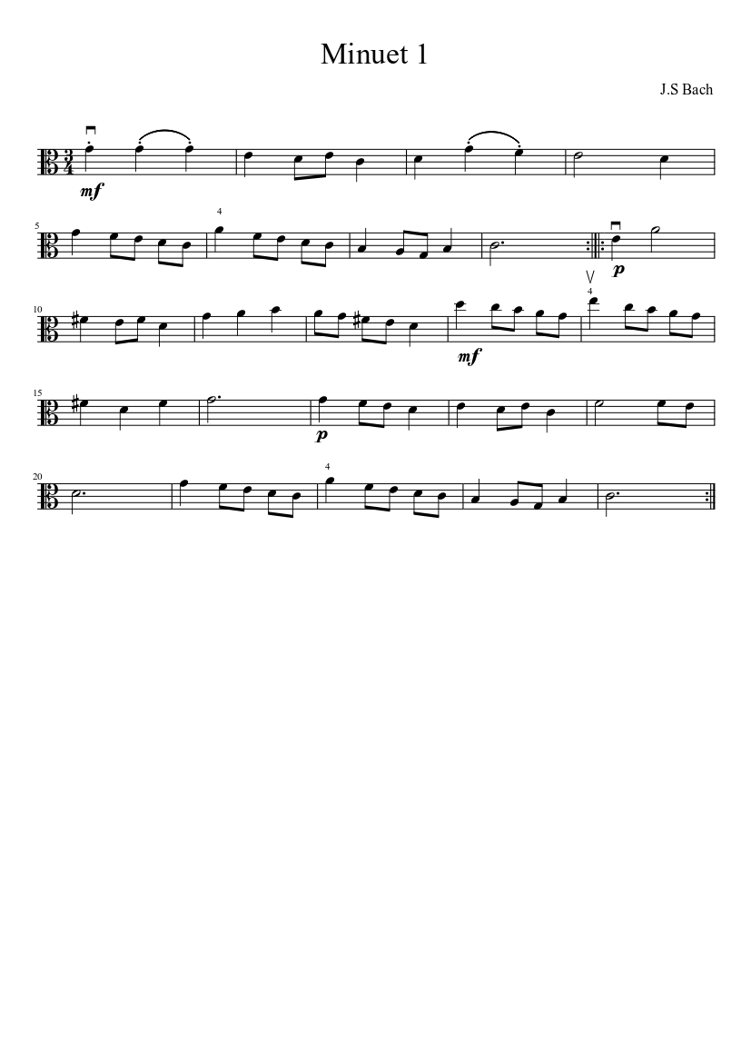 Image result for Suzuki Viola- Minuet 1 J.S. Bach