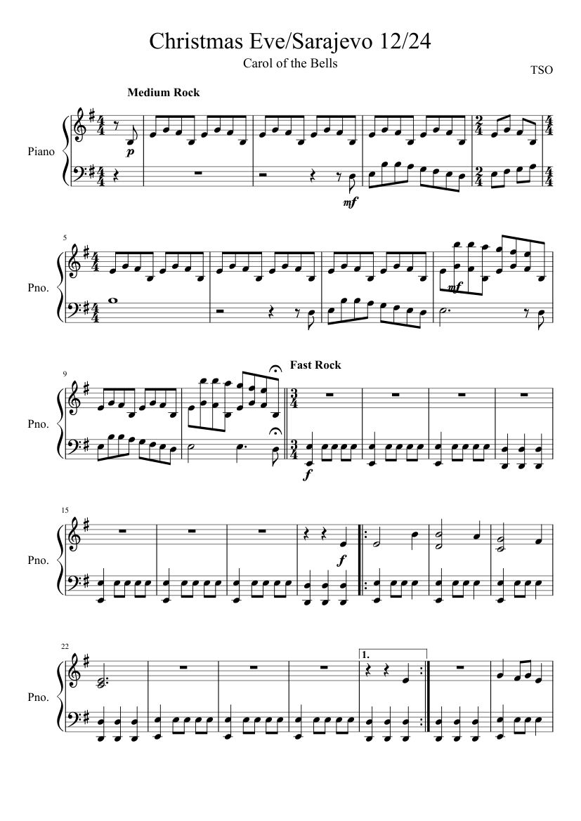 Christmas Eve/Sarajevo 12/24 sheet music for Piano download free in PDF
