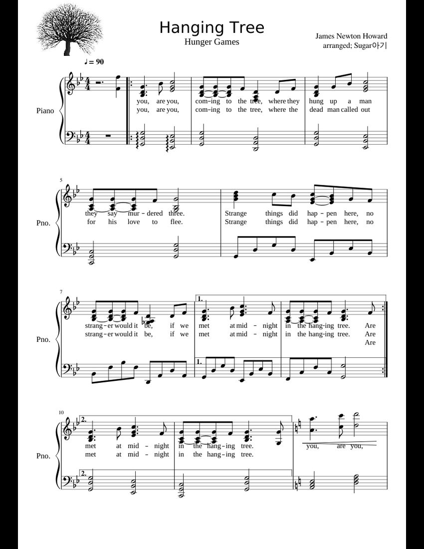Hanging tree sheet music for Piano download free in PDF or MIDI