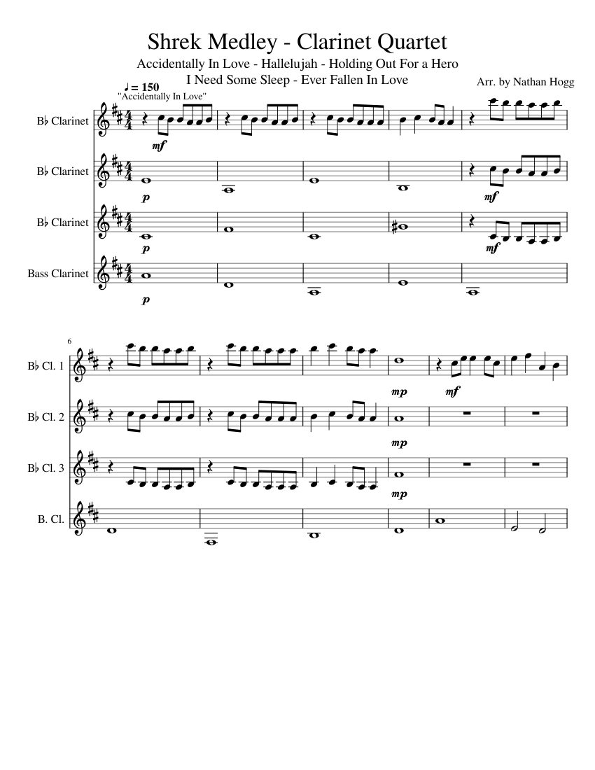 Shrek Medley for Clarinet Quartet Sheet music for Clarinet | Download