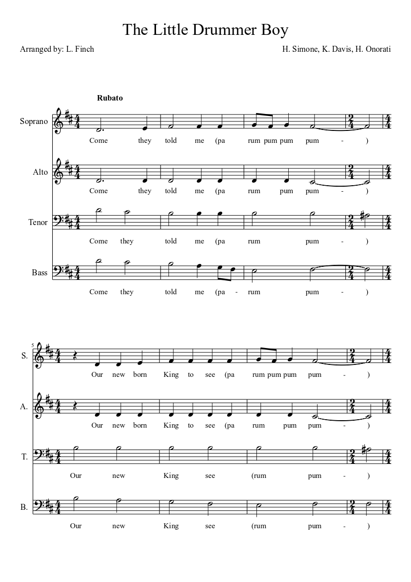 The Little Drummer Boy sheet music download free in PDF or MIDI