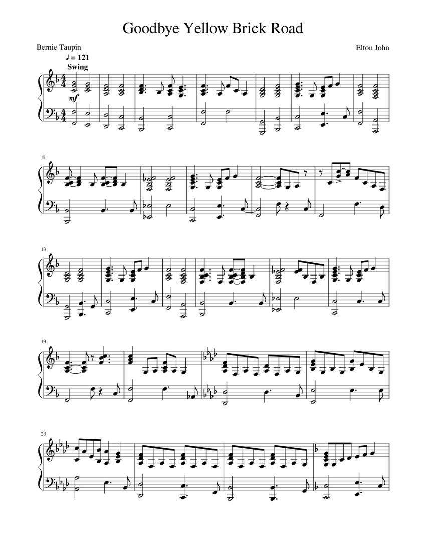 Goodbye Yellow Brick Road Sheet music for Piano (Solo) | Musescore.com