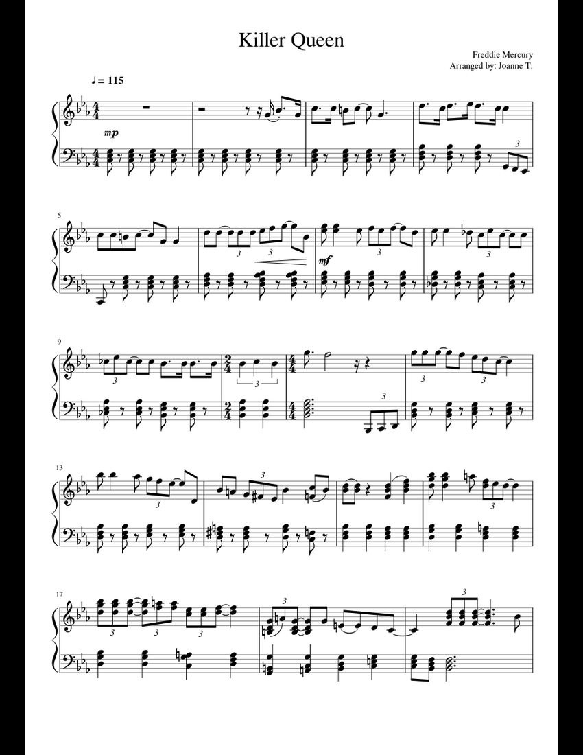 Queen - Killer Queen (Piano Cover) sheet music for Piano ...