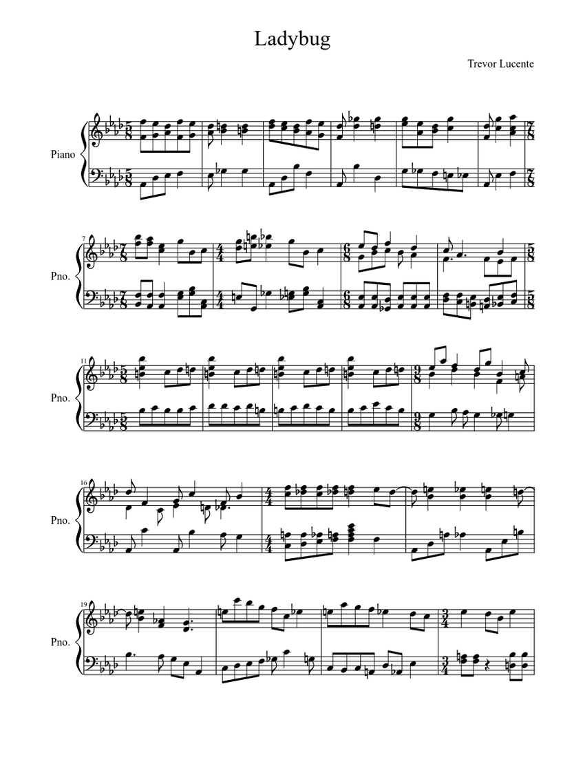 Ladybug Sheet Music For Piano Solo Musescore