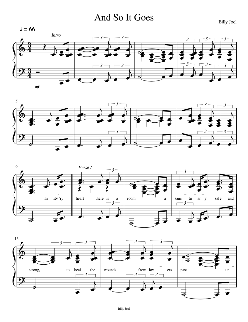 And So It Goes sheet music for Piano download free in PDF or MIDI