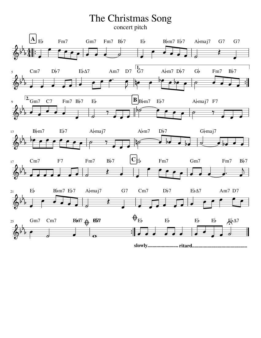 The Christmas Song rev concert pitch sheet music for Tenor Saxophone download free in PDF or MIDI