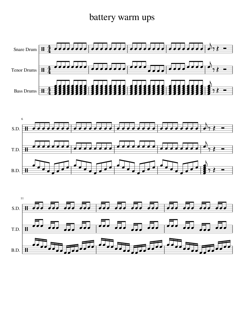 Battery warm ups Sheet music for Percussion | Download free in PDF or ...