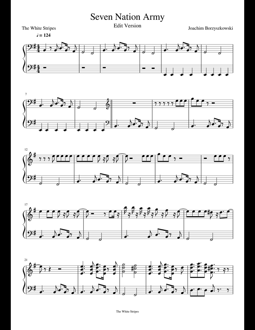 Seven Nation Army Piano sheet music for Piano download free in PDF or MIDI