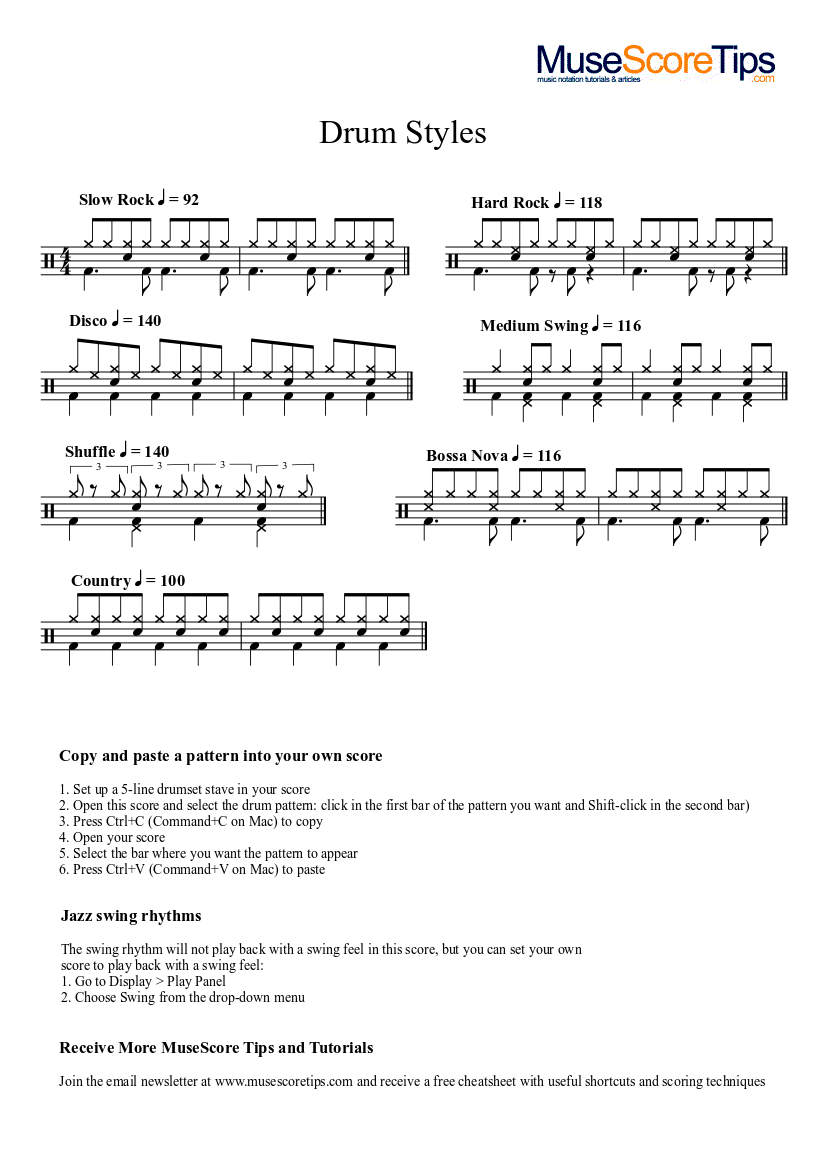 Drum Styles (Grooves) Sheet music | Download free in PDF or MIDI ...