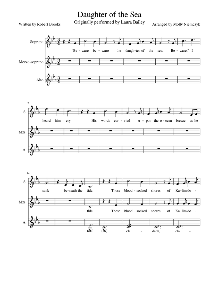 Daughter of the Sea (SSAA) Sheet music for Oboe | Download free in PDF