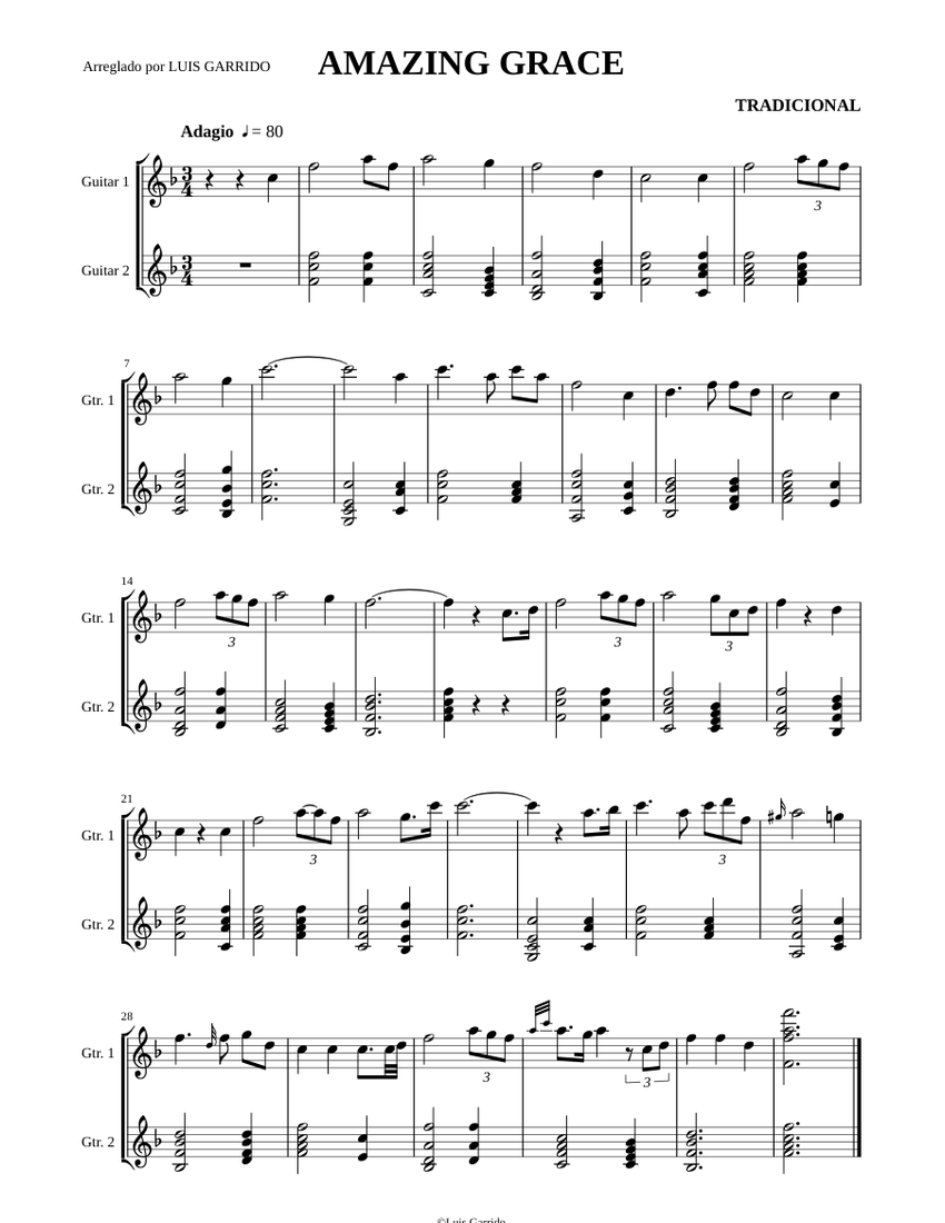 AMAZING GRACE Sheet music for Accordion (Mixed Duet) | Musescore.com