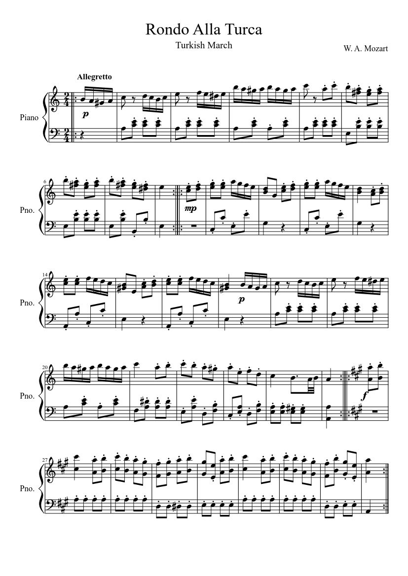 Rondo Alla Turca sheet music download free in PDF or MIDI
